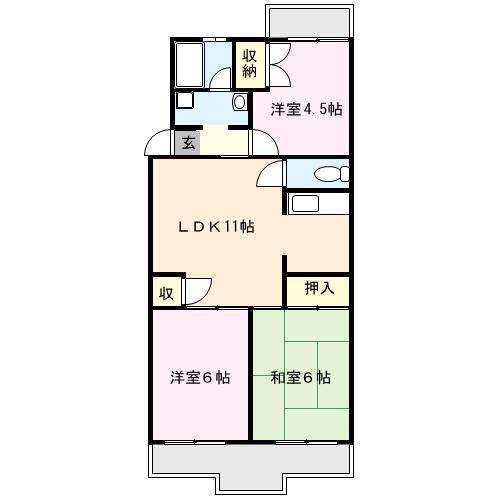 サンライズマンション大宮(3LDK/4階)の間取り写真