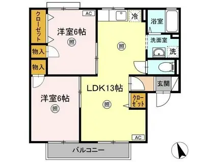 サンタウン円座 D棟(2LDK/1階)の間取り写真