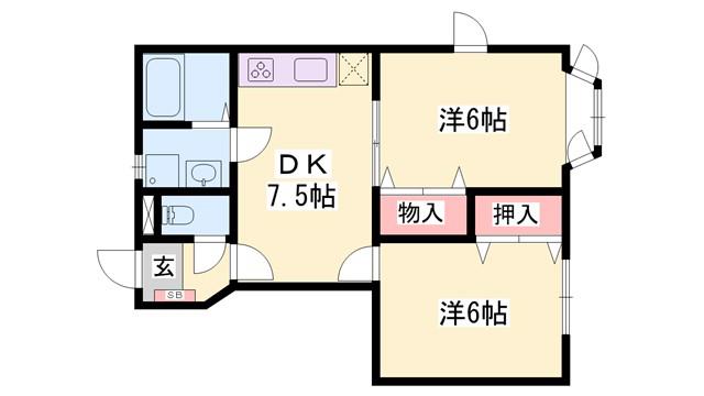 アメニティー北平野 A棟(2DK/1階)の間取り写真