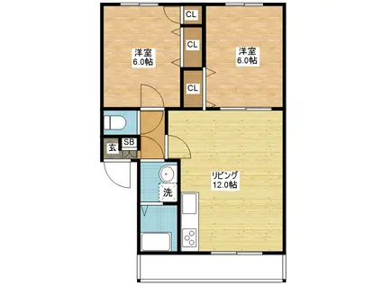 ファミール白鳥(2LDK/2階)の間取り写真