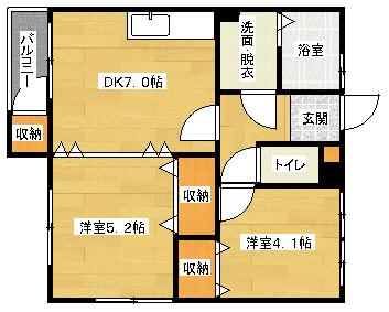 メゾンフレール(2DK/1階)の間取り写真