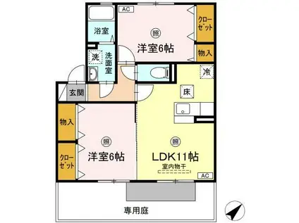 デュランタB棟(2LDK/1階)の間取り写真