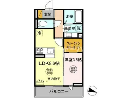 プロスター栄町(1LDK/2階)の間取り写真