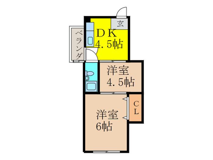 シャトー御影(2DK/4階)の間取り写真