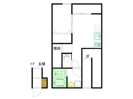 レユシール温品(1LDK/2階)の間取り写真