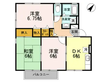 ハイカムールあすか(3DK/2階)の間取り写真