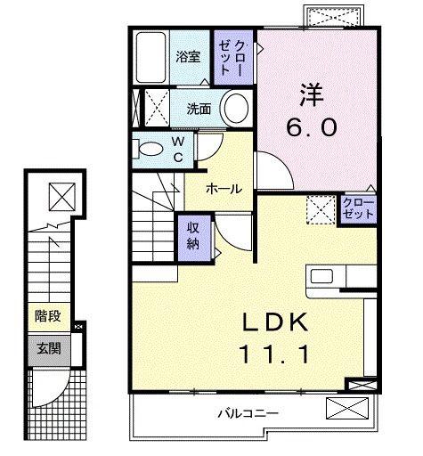 ソレイユB(1LDK/2階)の間取り写真