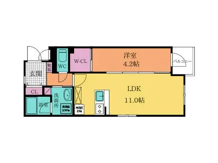 ラ・コルダ西小倉(1LDK/2階)の間取り写真