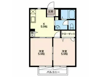 ゆめさき(2K/2階)の間取り写真