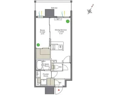 リアンシエルブルー白金(1DK/11階)の間取り写真