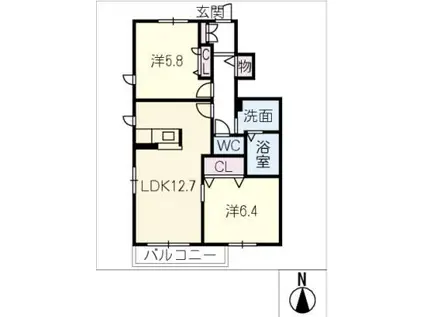 アーヴルIII(2LDK/1階)の間取り写真