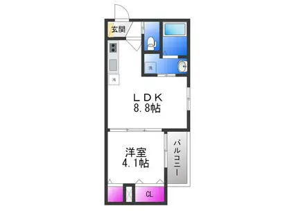 グリッター長田(1LDK/3階)の間取り写真