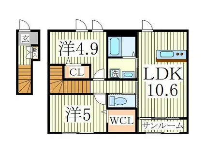 フェルカ(2LDK/2階)の間取り写真