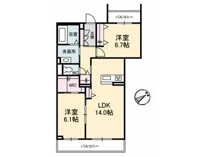 レジデンス・ザ・う越久(2LDK/2階)の間取り写真