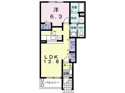 アマービレ B(1LDK/1階)の間取り写真