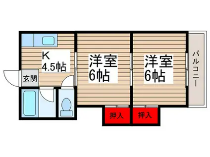 コーポラスシカマ(2K/2階)の間取り写真