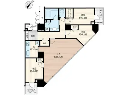 アップルタワー東京キャナルコート(3LDK/25階)の間取り写真