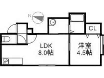 アドバンス北19条(1LDK/2階)の間取り写真