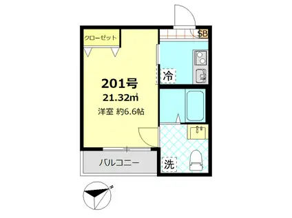 サニーブリーズ生麦(1K/2階)の間取り写真