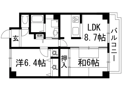 アルカディア段上(2LDK/2階)の間取り写真