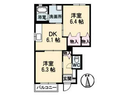 ピュアズ A棟(2DK/1階)の間取り写真