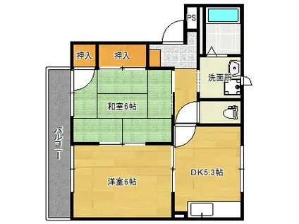 ケイエム段原南(2K/1階)の間取り写真