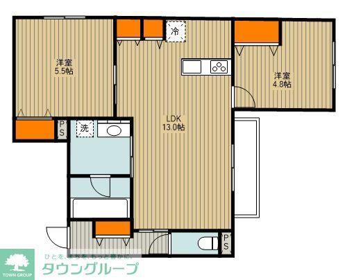 クレールメゾン 凪(2LDK/1階)の間取り写真