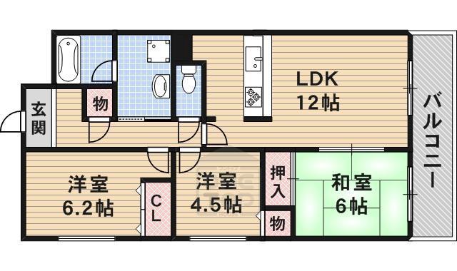 エルム摂津(3LDK/1階)の間取り写真