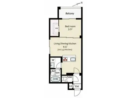 KUZE市川(1LDK/4階)の間取り写真