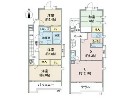 パルシオ広路(4LDK/1階)の間取り写真