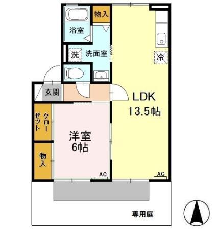 メルベーユ C(1LDK/1階)の間取り写真