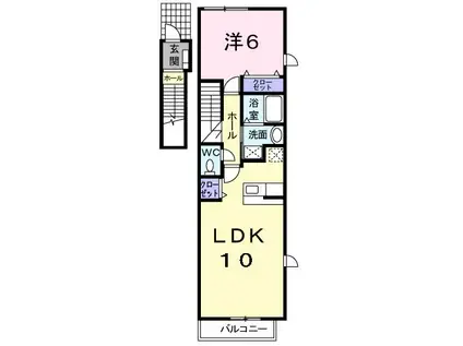 シャンティ(1LDK/2階)の間取り写真