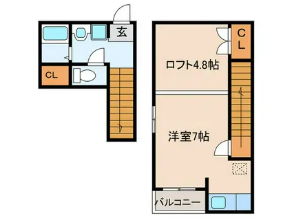 クリスタルK九大学研都市(ワンルーム/2階)の間取り写真