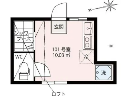 プラスムアパートメント熊野間(ワンルーム/1階)の間取り写真