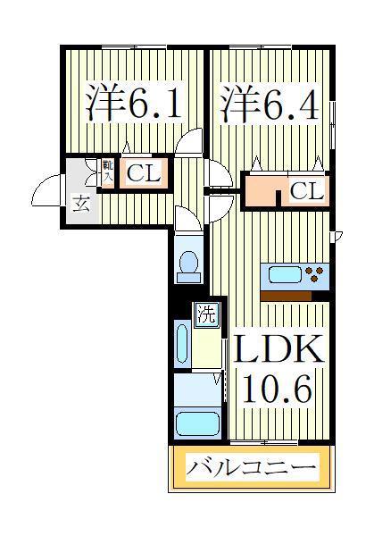 アステールピュールK(2LDK/3階)の間取り写真