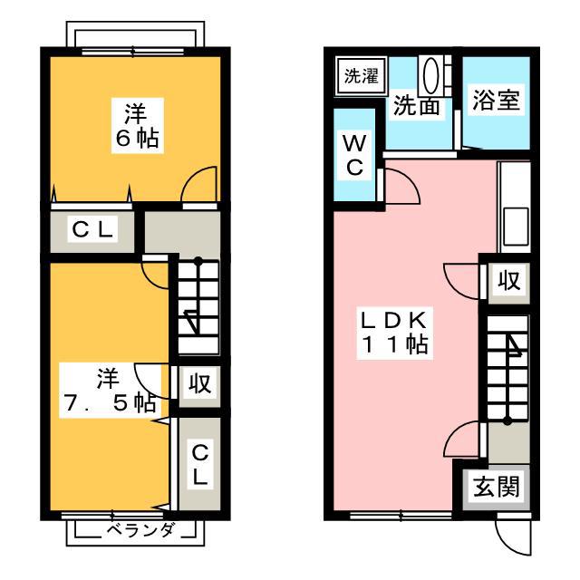 ブランシェ浅野(2LDK/2階)の間取り写真