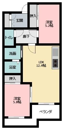 ル・リオンひくまの(2LDK/1階)の間取り写真