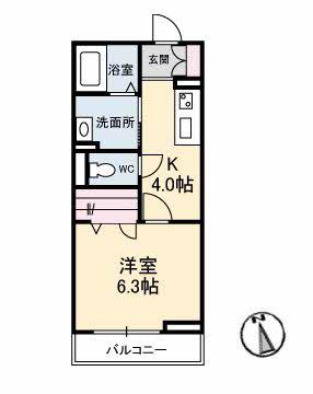 ウォルナット東朝日町(1K/1階)の間取り写真
