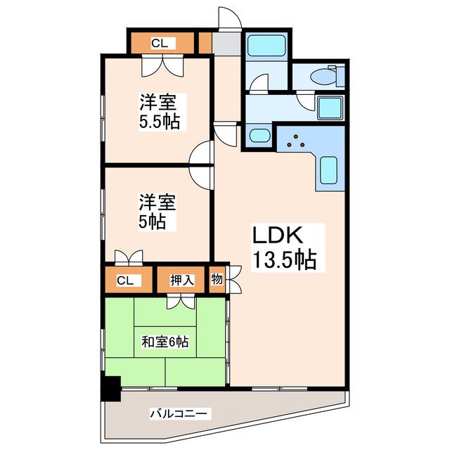 ヒルクレストフォーエス水前寺(3LDK/4階)の間取り写真