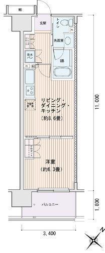 エスティメゾン豊洲レジデンスC棟(1LDK/13階)の間取り写真