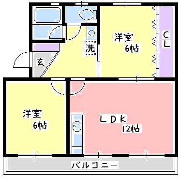 桃山コーポ2号棟(2LDK/2階)の間取り写真