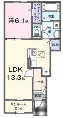 ルミエール・K(1LDK/1階)の間取り写真