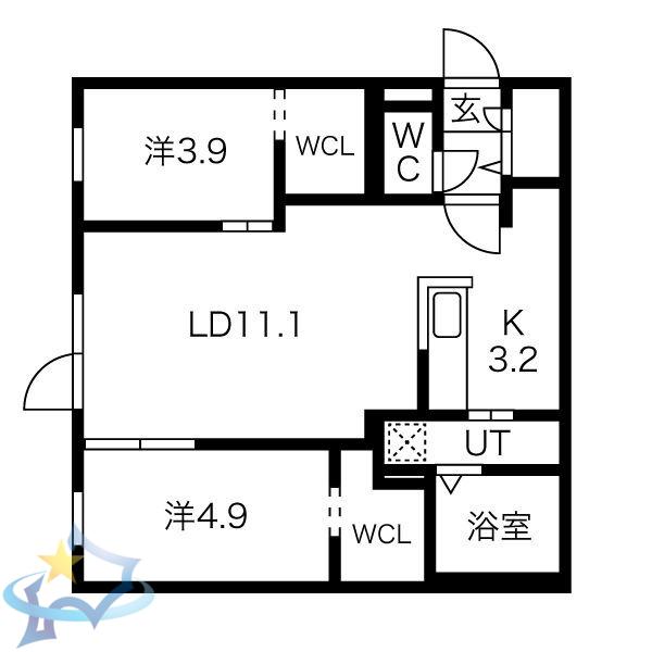 MONOLITH(2LDK/1階)の間取り写真