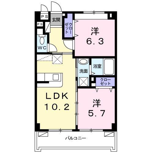 アビタシオン都屋(2LDK/1階)の間取り写真
