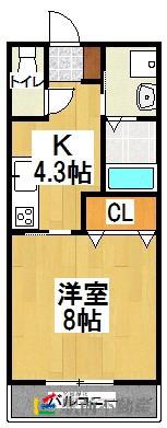 PEACE久恵B棟(1K/2階)の間取り写真
