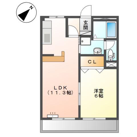 エバーハイム大留(1LDK/3階)の間取り写真
