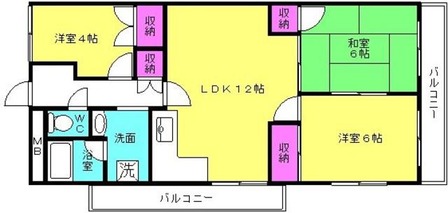 シャトー東加古川(3LDK/5階)の間取り写真