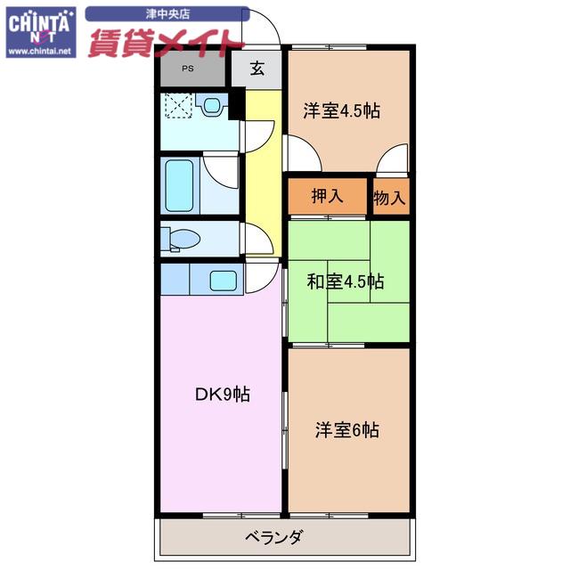 リパルティーレ津新町 B棟(3DK/2階)の間取り写真