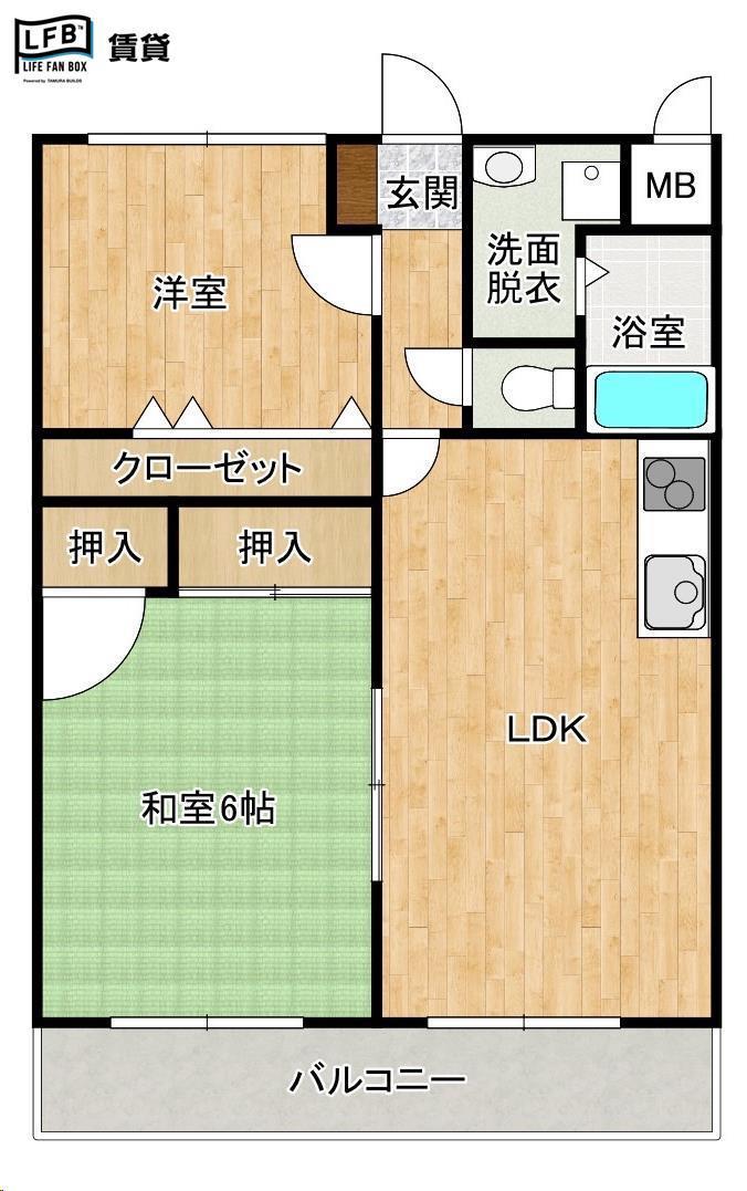 フラワーヒルズ田中B棟(2LDK/2階)の間取り写真