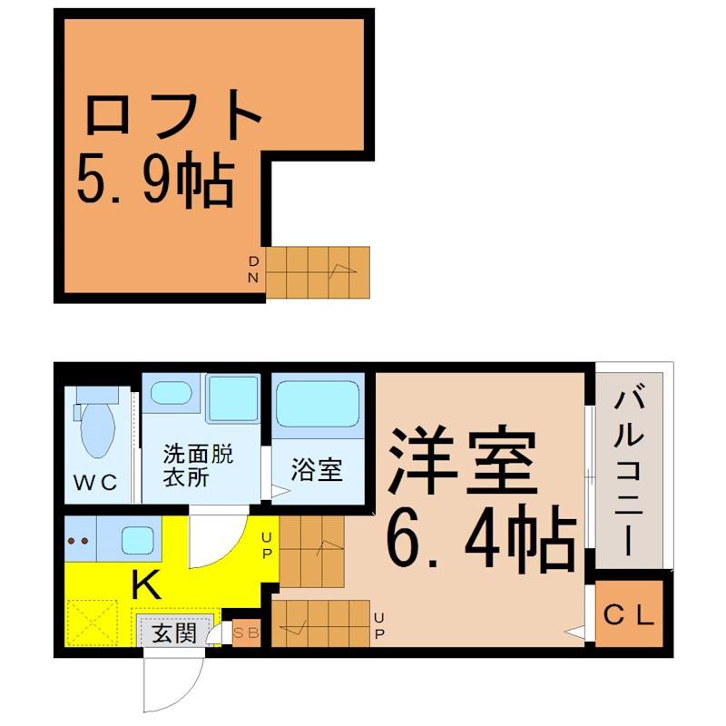 ラファージュ東海通(1SK/2階)の間取り写真
